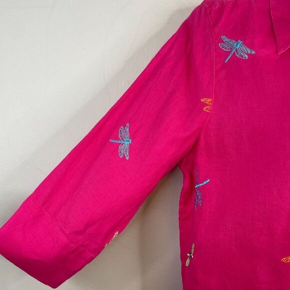 Embroidered Dragonfly Pink Women's Top - Picture 8 of 12